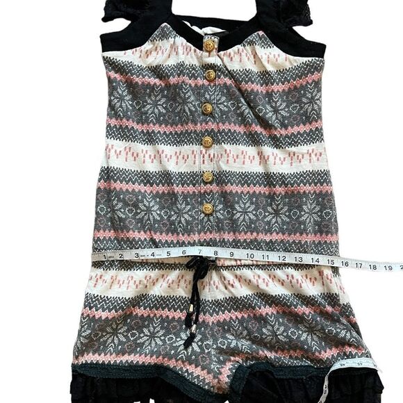 Boho Jersey Knit Lace Detail Nautical Button Scoop Neck Romper M - Picture 10 of 11